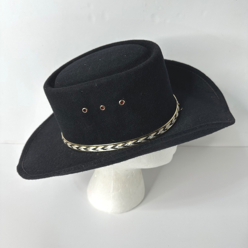 Vintage Arlop Western Hat Black Felt Red Lining Mexico Cowboy Rodeo Size 6 7/8